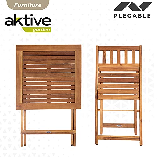 Aktive 61000 - Conjunto mesa y sillas jardín, conjunto terraza mesa y sillas plegables, Madera acacia, 1 mesa, 2 sillas, mesa madera plegable, sillas madera plegables