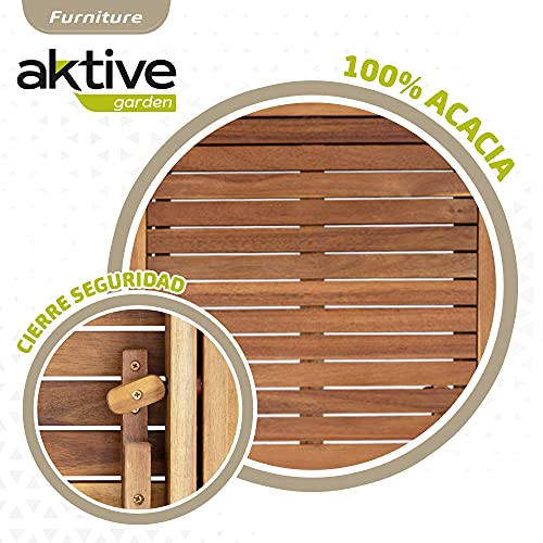 Aktive 61000 - Conjunto mesa y sillas jardín, conjunto terraza mesa y sillas plegables, Madera acacia, 1 mesa, 2 sillas, mesa madera plegable, sillas madera plegables