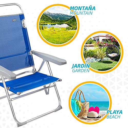 Aktive 62621 - Silla plegable playa, Aktive Beach, 63 x 57 x 99 cm, Silla reclinable, 5 posiciones, Silla alta, altura asiento 33 cm, asa de transporte, Sillas de playa plegables ligeras