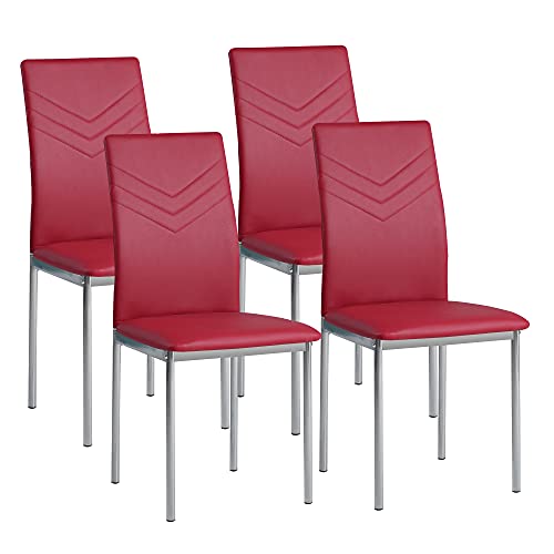 Albatros 2938 Verona Set de 4 sillas de Comedor, Rojo, pie de Cromo, SGS Tested