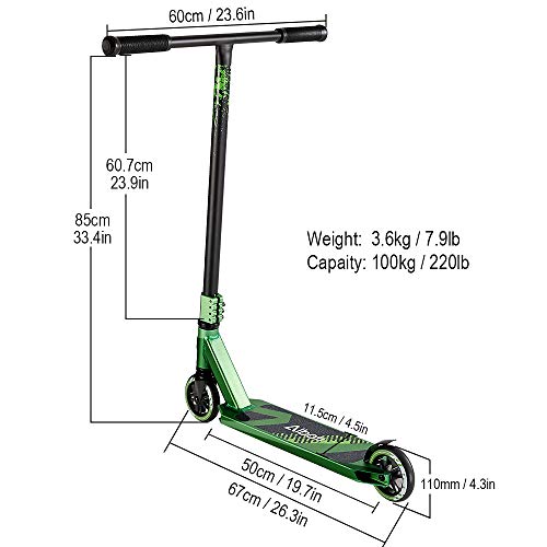 Albott Patinete Scooter Freestyle Patinete de Acrobacia Patinete de Trucos y Saltos con Compresin HIC y Llanta de Aluminio Ruedas de PU de 110 mm para Acrobacias Ambiciosas y Trucos Rodamientos ABEC-9