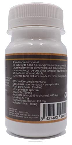 Alcachofa 500 mg 200 comprimidos (dos botes 100 + 100), Detox, depurativo Higado, diurético, quema grasa, ayuda al control del peso, bueno para la salud digestiva. Calidad SOTYA.