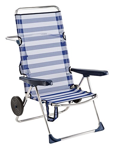 Alco 670ALFRD-0056 Silla Playa Alta, fibreline, con Rueda, Rayas Azules Y Blancas, 96x69.5x14 cm