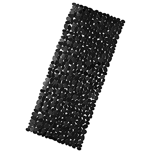 Alfombra de Bañera Antideslizante Alfombrilla de Baño Piedra Alfombra para Ducha con Ventosas para Cocina Niños Ancianos, Resistentes al Moho, Antibacterial, Lavable a Máquina, Larga 88 x 40cm Negro