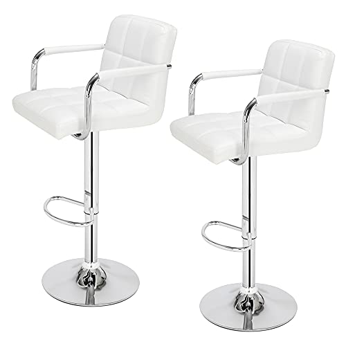 ALightUp Juego de 2 taburetes de Barra de Cocina Ajustables en Altura, Silla Alta con Respaldo y reposapiés, apoyabrazos giratorios de 360 ​​°, Base cromada para Barra, mostrador de Sala de Estar