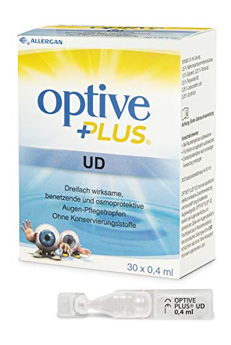 Allergan Optive® Plus UD - Gotas para los ojos secos, 30 x 0,4 ml, con ácido hialurónico + CMC, ideales para los ojos rojos