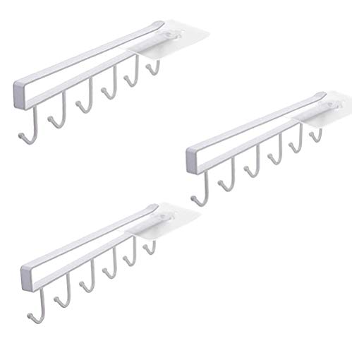 Alliebe 3 Pack Taza Taza tazas de vidrio de vino ganchos de almacenamiento ganchos cocina utensilios cinturones y bufanda colgante gancho estante soporte bajo armario(blanco)