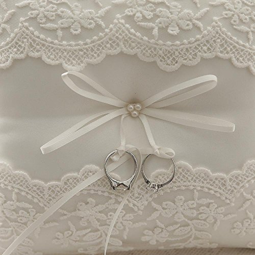 Almohada Awtlife de encaje para anillos de boda, de color perla marfil, 21 cm