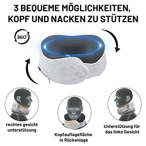 Almohada cervical de viaje comprimible de alta calidad para viajes, con antifaz para dormir y tapones para los oídos, para tren, avión, coche, barco