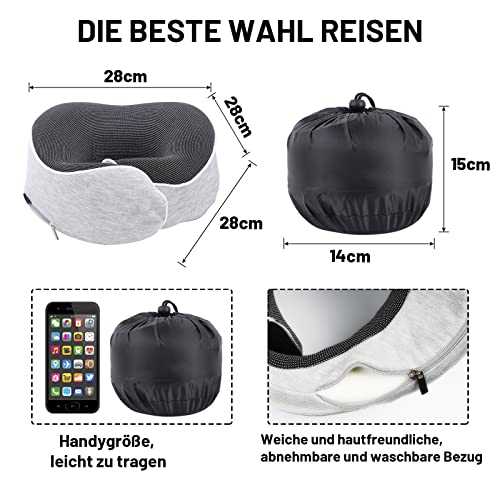 Almohada cervical de viaje comprimible de alta calidad para viajes, con antifaz para dormir y tapones para los oídos, para tren, avión, coche, barco