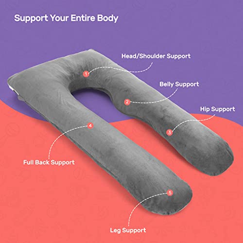 Almohada de Embarazo,Nuliie Almohada de Cuerpo Completo en Forma de U,Almohada de Embarazo para Dormir,Soporte de Almohada de Maternidad de 55 Pulgadas para Espalda y Caderas,con Funda Lavable