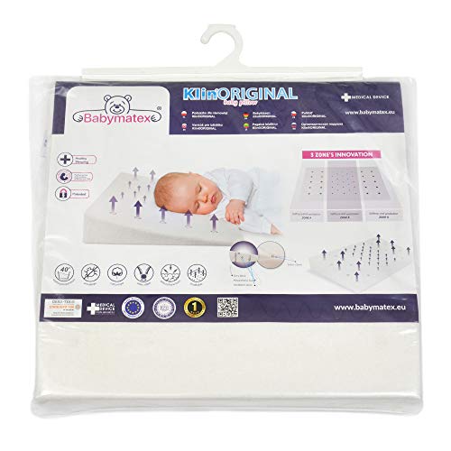 Almohada para bebé antiplagiocefalia marca CE para bebés y niños Medical Device anti reflujo antiasfixia hipoalergénico Made in EU y OEKO-TEX® para cuna y cuna desenfundable 40 x 36 (blanco)