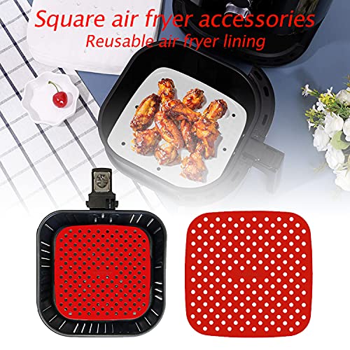 Almohadilla de freidora de Aire, 8.5inch Revestimientos de Silicona Antiadherentes Reutilizables, Accesorios para Freidoras sin Aceite, Cuadrada Alfombrillas para Cesta freidora - 2 Piezas