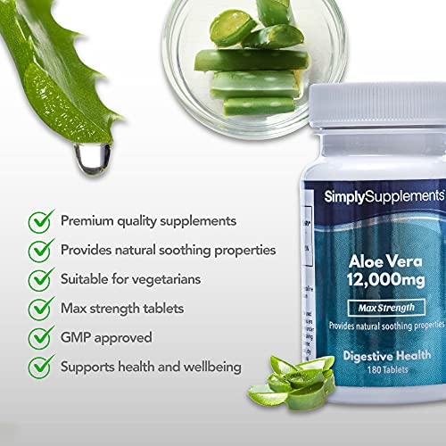 Aloe Vera 12,000mg Extra Fuerte - ¡Bote para 3 meses! - Apto para veganos -180 Comprimidos - SimplySupplements