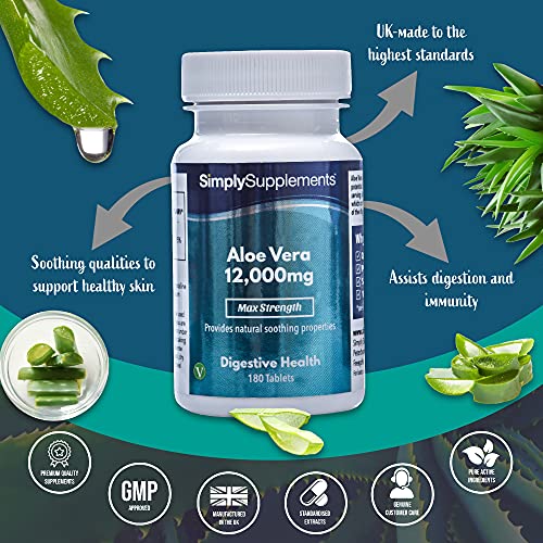 Aloe Vera 12,000mg Extra Fuerte - ¡Bote para 3 meses! - Apto para veganos -180 Comprimidos - SimplySupplements