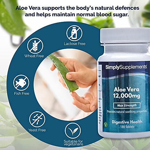 Aloe Vera 12,000mg Extra Fuerte - ¡Bote para 3 meses! - Apto para veganos -180 Comprimidos - SimplySupplements