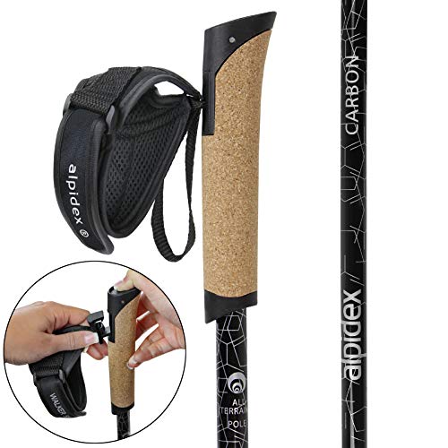 ALPIDEX Bastón de Carbono para Nordic-Walking súper Ligero, Longitud:130 cm