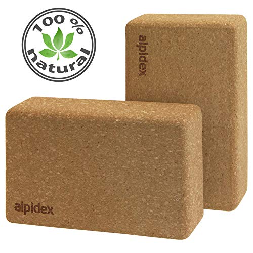 ALPIDEX Bloque de Corcho 1 Pieza o Juego de 2 Yoga Block Cork ladrillo ecológico y sostenible Corcho de Portugal - 2 Piezas