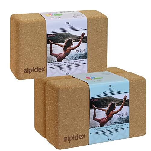 ALPIDEX Bloque de Corcho 1 Pieza o Juego de 2 Yoga Block Cork ladrillo ecológico y sostenible Corcho de Portugal - 2 Piezas