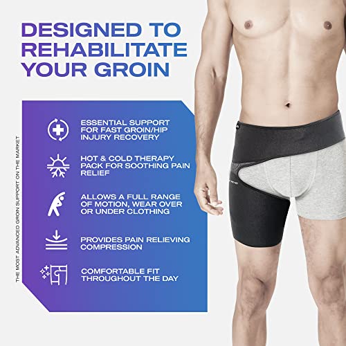 Always Ready Groin, Faja Para La Cadera, el Muslo y Los Músculos Isquiotibiales Con Terapia de Frío y Calor, Ideal Para Aliviar la Tensión y el Dolor Ciático, Compresión Ajustable, Unisex (M-XXL)