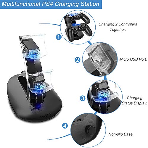 AMANKA Dual USB Dock Station Stand for Playstation 4 Sony PS4 Controller Black with LED light Indicators