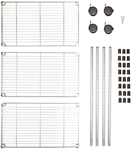 Amazon Basics - Estantería de 3 baldas, con ruedas - Cromado