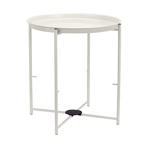 Amazon Basics - Mesa redonda con capacidad de almacenamiento en blanco (Light Cream) con tejido gris jaspeado