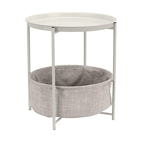 Amazon Basics - Mesa redonda con capacidad de almacenamiento en blanco (Light Cream) con tejido gris jaspeado