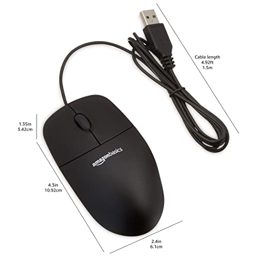 Amazon Basics - Ratón óptico con USB y 3 botones para Windows y Mac OS X