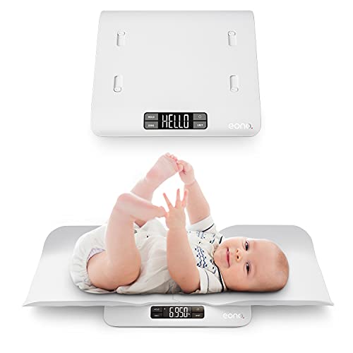 Amazon Brand - Eono Báscula Para Bebés 2 en 1 Con Bandeja Cómoda y Segura y Función "HOLD" Para Congelar El Peso En La Pantalla, Ideal Para Recién Nacidos, Niños Pequeños y Mascotas,30 kg/5g