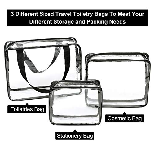 Amazon Brand - Eono Bolsas de Aseo Transparente Neceseres de Viaje Unisexo Bolsa de Cosmético Neceser PVC Impermeable Organizador de Viaje - 3-Pcs