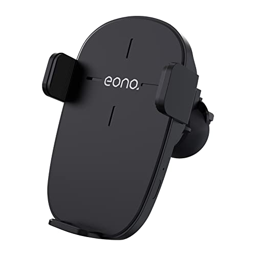 Amazon Brand - Eono C3 Cargador inalámbrico Coche con Sensor electromagnético, Qi-Certified 15W MAX Carga rápida Soporte móvil Coche Carga inalambrica Compatible con iPhone13/Samsung/Huawei(Negro)