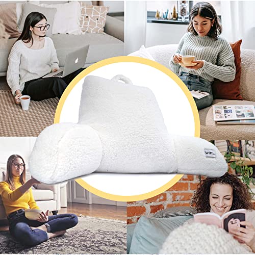 Amazon Brand - Umi Almohada De Lectura, Cojín De Apoyo para La Espalda con Reposabrazos, Cojín de Respaldo Lumbar de Felpa para Trabajar, Leer o Jugar en la Cama/Sofá/Suelo