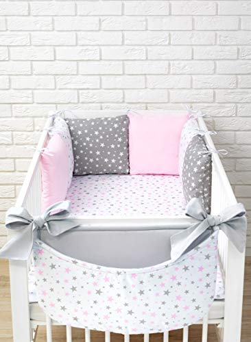 Amilian Protector de bordes para cuna de bebé, suave, protección para los bordes de la cuna, 210 cm, para parque de juegos, cama infantil, cojín para habitación infantil (Design48)