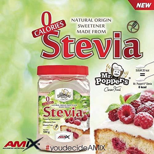 AMIX - Stevia Mr. Poppers - 500 Gr - Endulzante Natural - Producto Sin Calorías - Endulza Postres y Bebidas - Apto para Diabéticos - Sin Aromas Artificiales - Saborizantes sin Azúcar