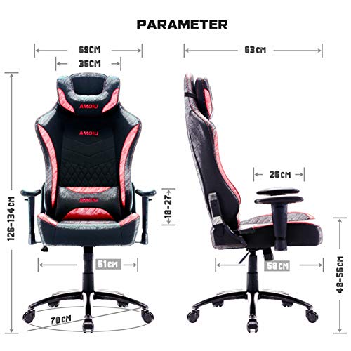 Amoiu Silla de videojuegos, silla de oficina ergonómica, reposacabezas en forma de U, reposabrazos ajustables con soporte lumbar, piel sintética (rojo)