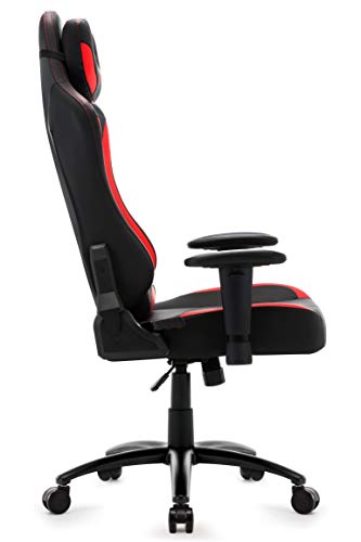 Amoiu Silla de videojuegos, silla de oficina ergonómica, reposacabezas en forma de U, reposabrazos ajustables con soporte lumbar, piel sintética (rojo)