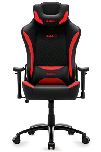 Amoiu Silla de videojuegos, silla de oficina ergonómica, reposacabezas en forma de U, reposabrazos ajustables con soporte lumbar, piel sintética (rojo)