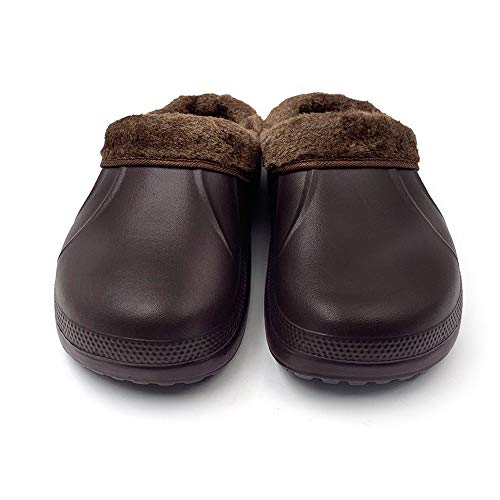 AMOJI Zuecos con Forro de Invierno Zapatos de jardín de Piel Forro de Lana Forro de Ferry Zapatillas Zapatos de casa cálidos Habitación Forro borroso Hombres Mujeres Marrón 1534 Talla 42 EU