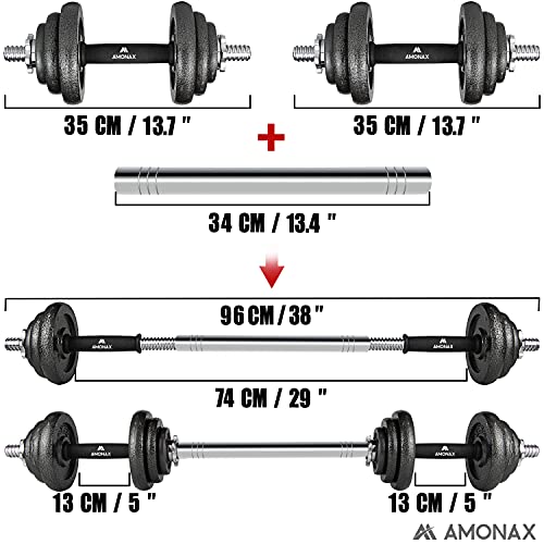 Amonax Pesas y Mancuernas Ajustables 20KG (Par 10 KG), Juego de Pesos Dumbbells Kit Hierro Fundido, Fitness Gimnasio en Casa Musculacion, Weights Set Mujer Halteres Barbell Hombres Ejercicios Deporte