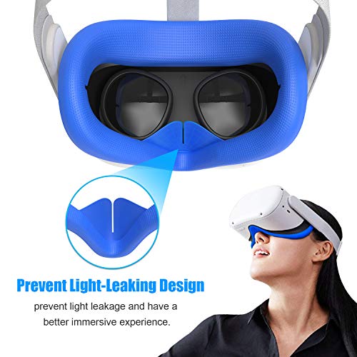 AMVR VR Cubierta Facial De Silicona, Funda De Silicona Para Auriculares Oculus Quest 2, a Prueba De Sudor, Impermeable, Antisuciedad, Repuesto Para Cojín Facial, Accesorios (Azul, 1 Unidad)