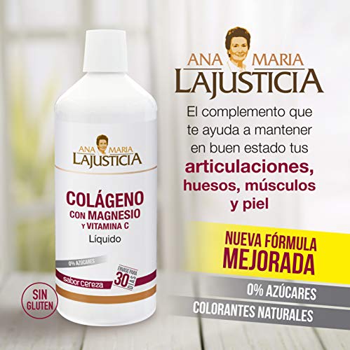 Ana Maria Lajusticia - Colágeno con magnesio y vitamina c – 1 litro (sabor cereza) articulaciones fuertes y piel tersa. Regenerador de tejidos con colágeno hidrolizado. Envase para 30 días.