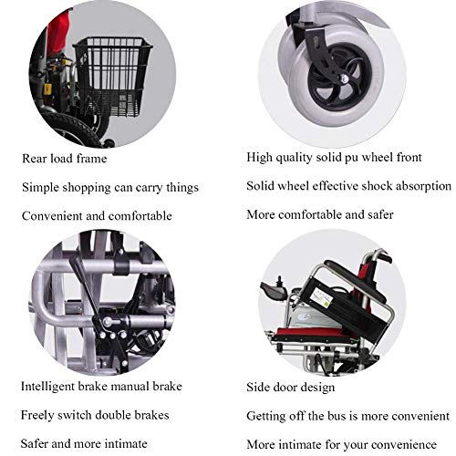 Ancianos Discapacitados Silla de Ruedas Eléctrica Plegable Silla de Ruedas de Acero Al Carbono Estructura Metálica Compacta Silla de Ruedas Auxiliar de Movilidad Motor Potente Silla de Ruedas Batería