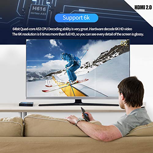 Android TV Box, TUREWELL Android 10.0 Allwinner H616 Quadcore 4GB RAM 32GB ROM Mali-G31 MP2 GPU Soporte 6K 3D 1080P 2.4/5.0GHz WiFi 10/100M Ethernet DLNA HD 2.0 H.265 Smart TV Box