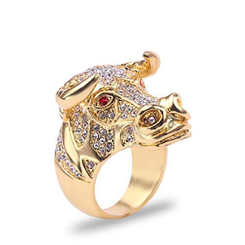 Anillo de cabeza de toro con circonitas para hombre, anillo de calavera con ojos rojos, anillo de cuerno con cabeza de toro de cristal, anillo de motorista con tronco de toro, Metal no noble.,