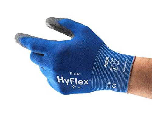 Ansell HyFlex 11-618 Guantes de Trabajo de Nylon Extra-Finos, Guante Mecánico Duraderos Usos Múltiples, Protección Mecánica Industrial, Seguridad y Destreza, Hombre Mujer, Negro, Talla L (12 Pares)