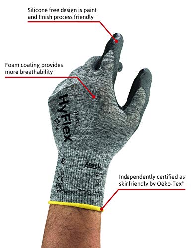 Ansell HyFlex 11-801 Guantes de Trabajo Mecánico, Tecnología Mejorad Agarre y Confort, Protección Mecánica Industrial, Seguridad y Destreza, Guante Multiuso Hombre Mujer, Negro, Talla XL (12 Pares)