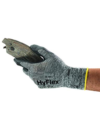 Ansell HyFlex 11-801 Guantes de Trabajo Mecánico, Tecnología Mejorad Agarre y Confort, Protección Mecánica Industrial, Seguridad y Destreza, Guante Multiuso Hombre Mujer, Negro, Talla XL (12 Pares)