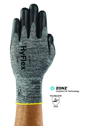 Ansell HyFlex 11-801 Guantes de Trabajo Mecánico, Tecnología Mejorad Agarre y Confort, Protección Mecánica Industrial, Seguridad y Destreza, Guante Multiuso Hombre Mujer, Negro, Talla XL (12 Pares)