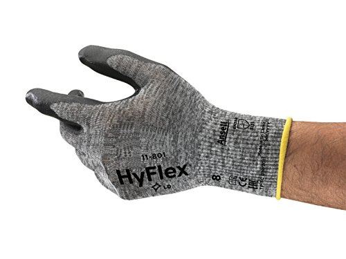 Ansell HyFlex 11-801 Guantes de Trabajo Mecánico, Tecnología Mejorad Agarre y Confort, Protección Mecánica Industrial, Seguridad y Destreza, Guante Multiuso Hombre Mujer, Negro, Talla XL (12 Pares)